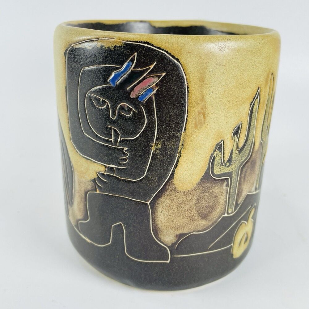 Handcrafted MARA ART POTTERY COFFEE MUG Cactus Kokopelli Musician Flute Mexico